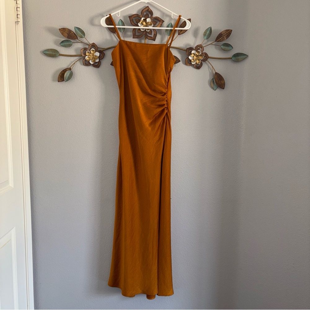 House of Harlow 1960 Womens Rust Satin Midi Slip Dress Size Small